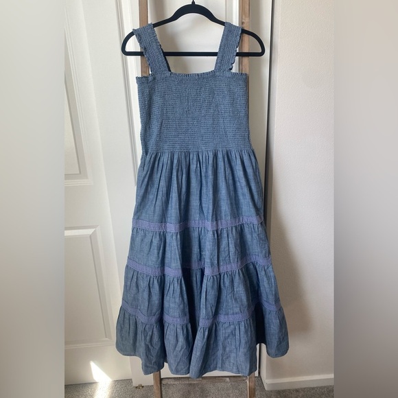 NWOT - Lands' End Women's Chambray - Smocked Midi Dress with Ruffle Straps - Picture 2 of 7